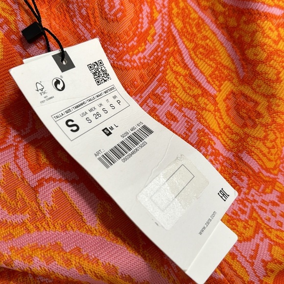 ZARA Orange Pink Jacquard Retro‎ Print 70’s Pants Bell Bottoms Flared size S NWT - Picture 7 of 10